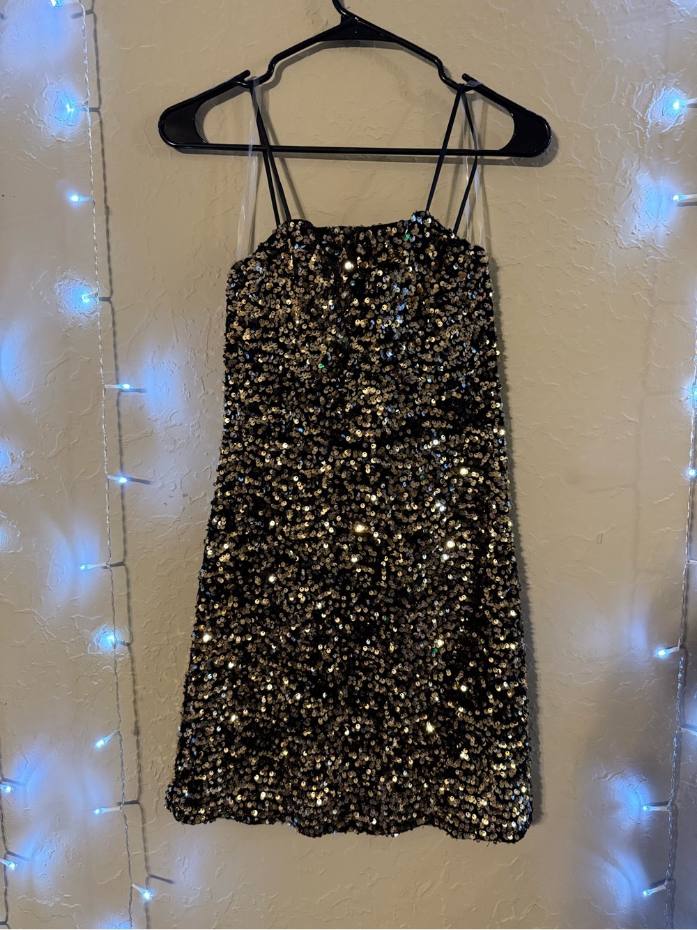 Black and Gold Sequin Mini Dress